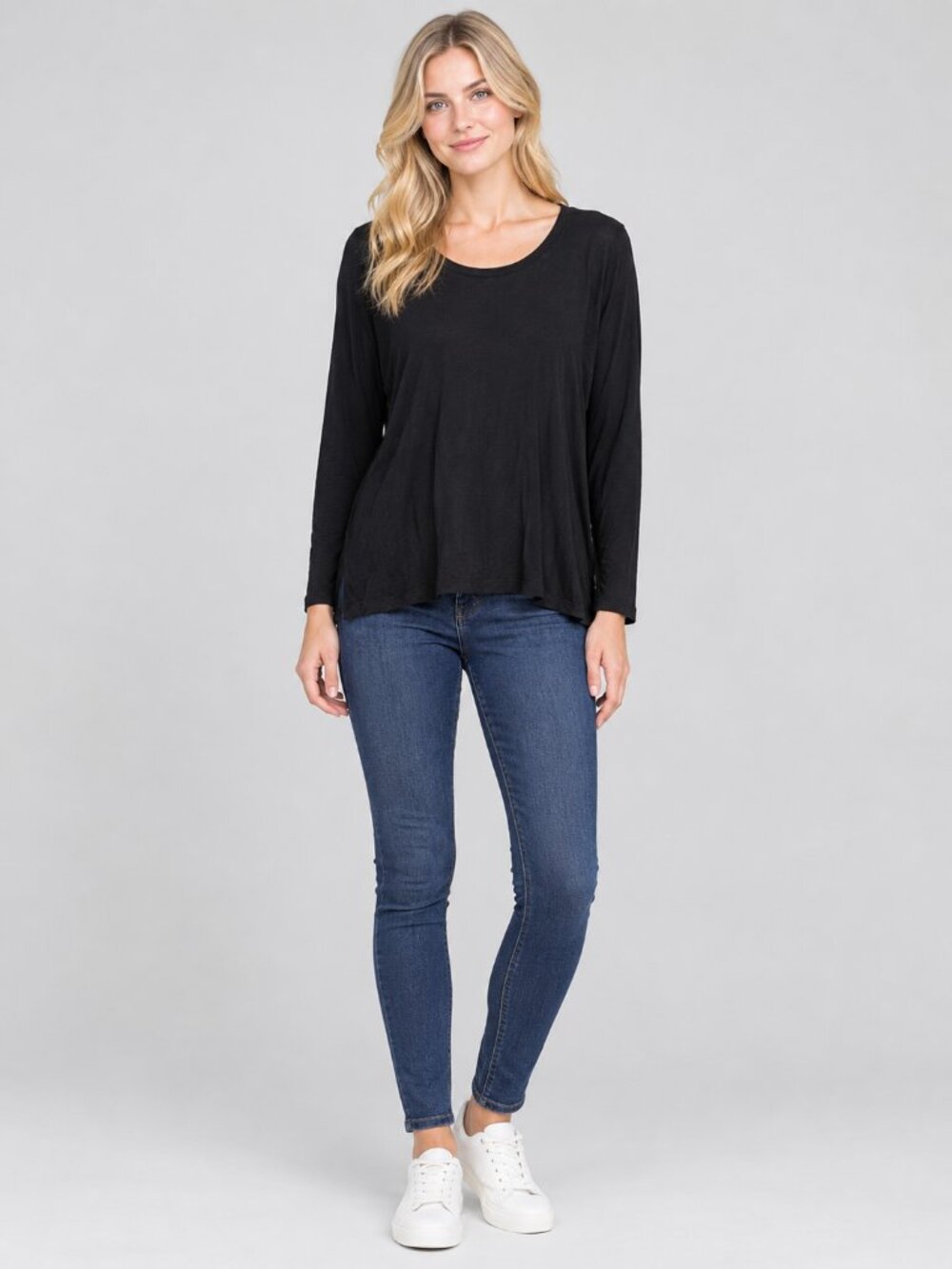 TAHARI Scoop Neck Long Sleeve Tee Black XL #A4473